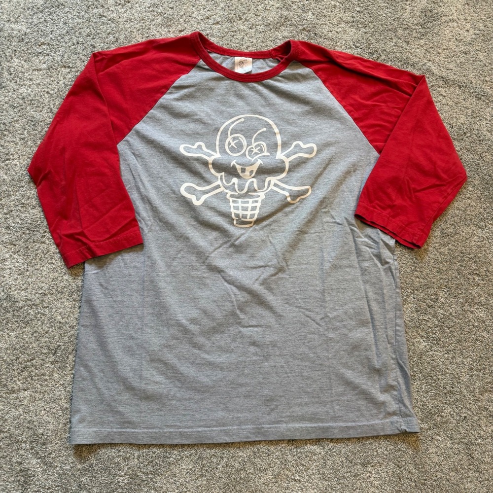 Icecream BBC Cones N Bones Raglan Baseball Tee Grey Red XL 3/4 Sleeve